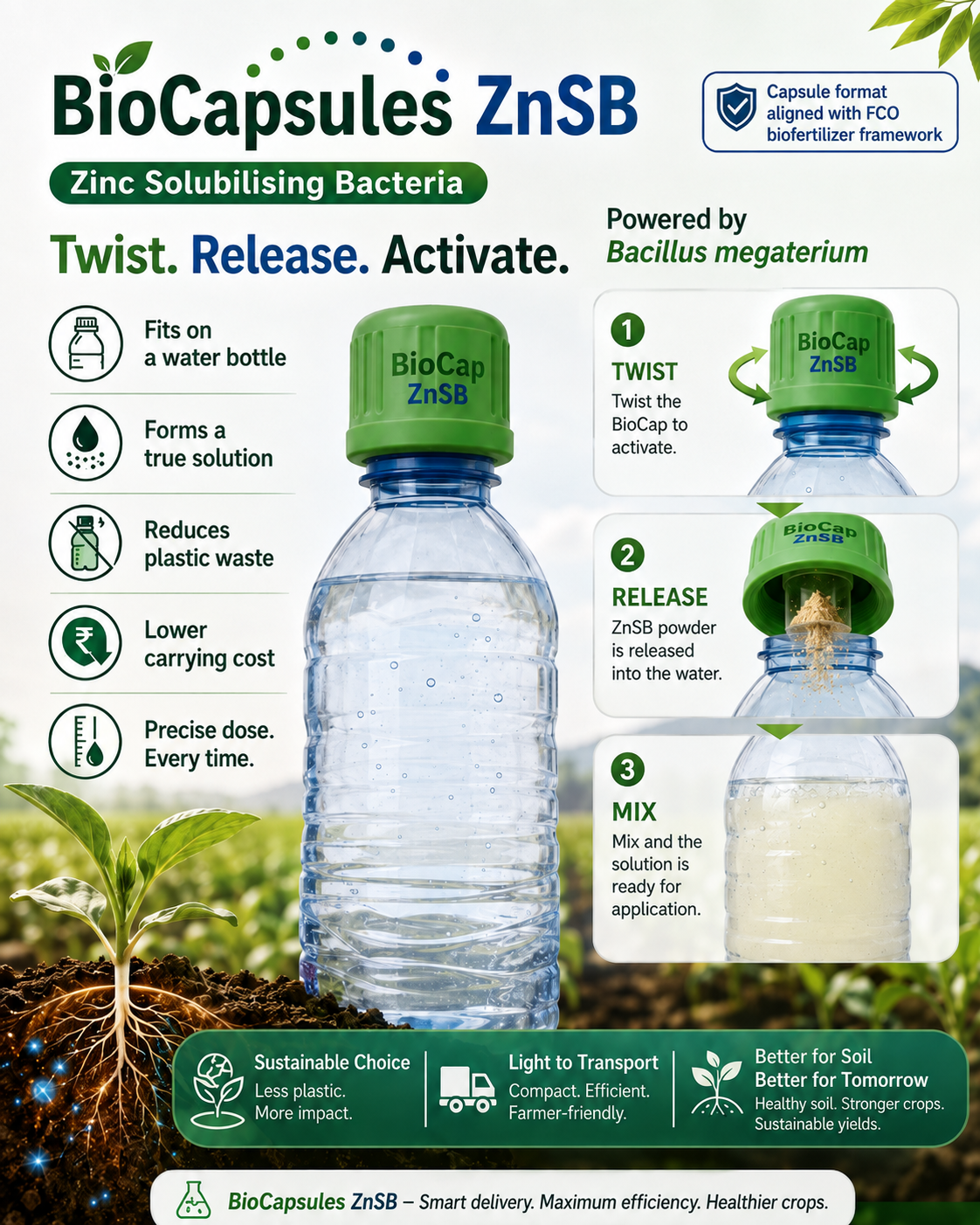 BIOCAP ZnSB | Zinc-Solubilising Bacteria | Bacillus megaterium | Smart Capsule Technology