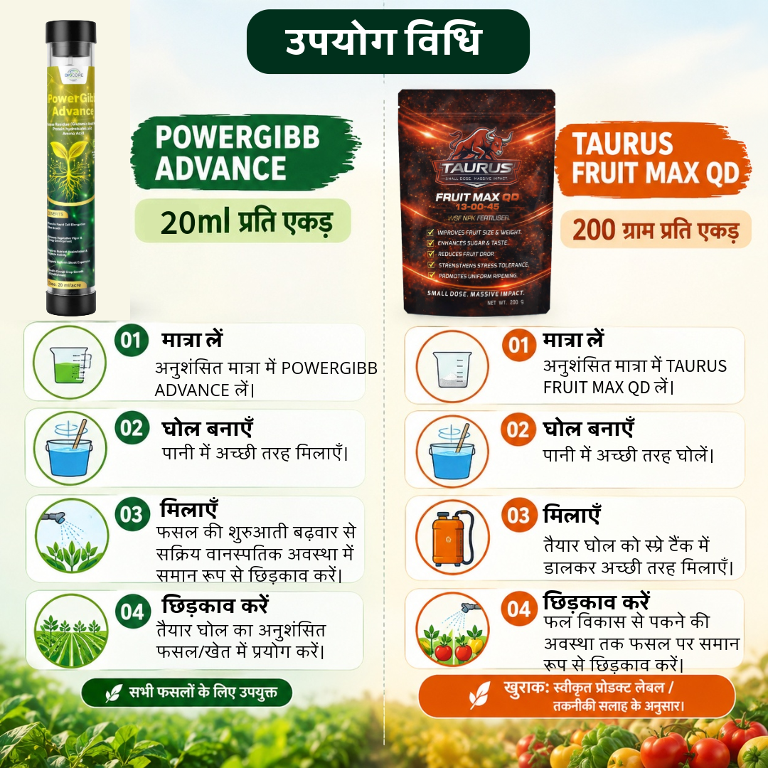 Fruit Max 13-00-45 + POWERGIBB ADVANCE Combo | High-Potassium NPK Fertilizer & Glutamic Acid 16% Plant Growth Activator | Fruit Development, Quality, Growth & Plant Vigor | All Crops