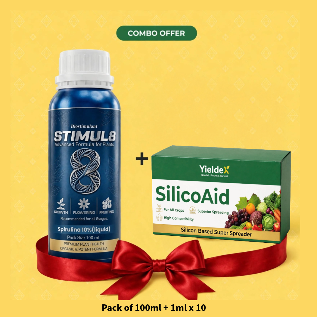 STIMUL 8 + SILICOAID Combo | 10% Spirulina Bio-Stimulant & Silicon-Based Super Spreader | Better Growth, Photosynthesis, Stress Tolerance & Spray Efficiency | All Crops