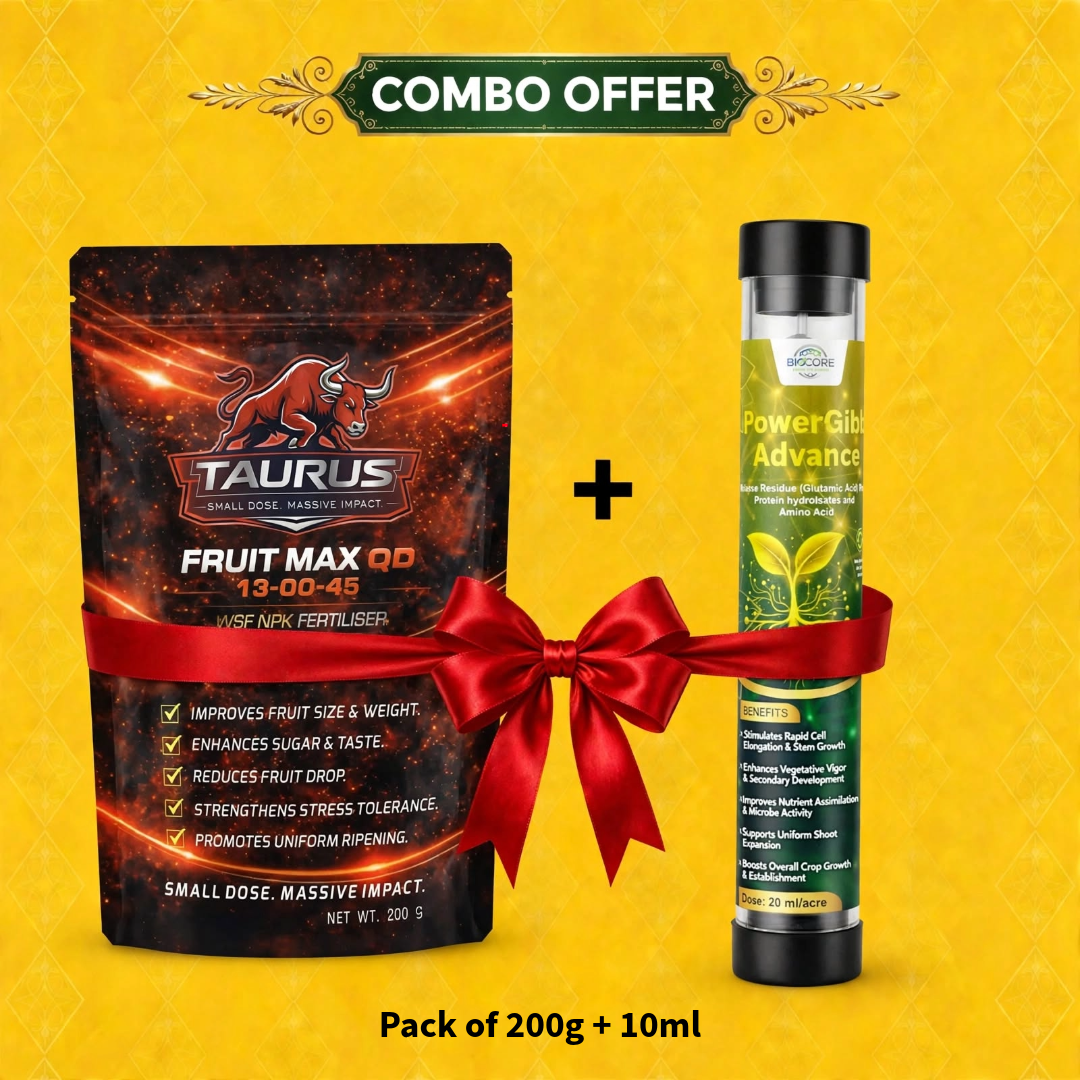 Fruit Max 13-00-45 + POWERGIBB ADVANCE Combo | High-Potassium NPK Fertilizer & Glutamic Acid 16% Plant Growth Activator | Fruit Development, Quality, Growth & Plant Vigor | All Crops