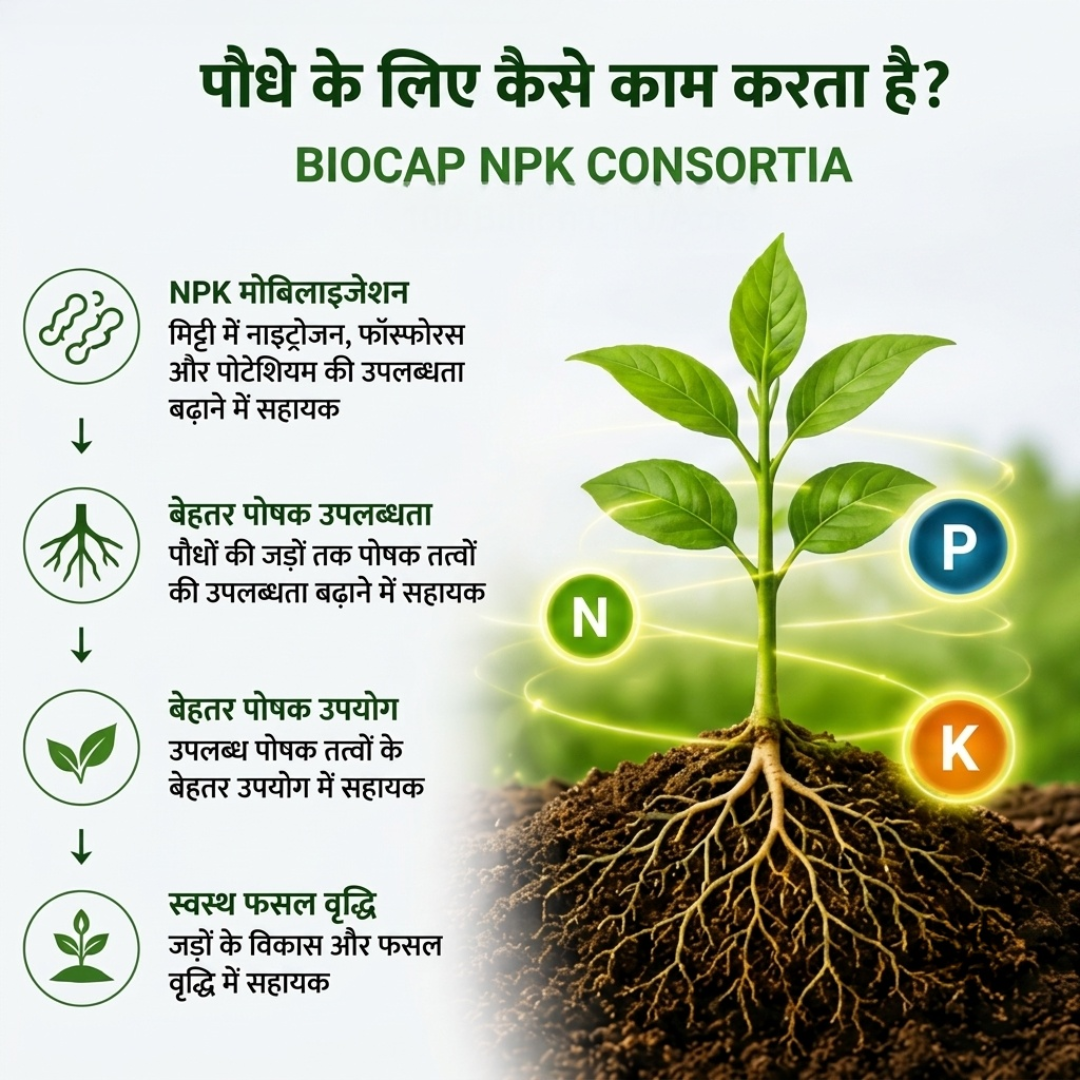BIOCAP NPK CONSORTIA | NPK Mobilizing Biofertilizer | 100 Billion CFU/Acre | Smart Capsule Technology